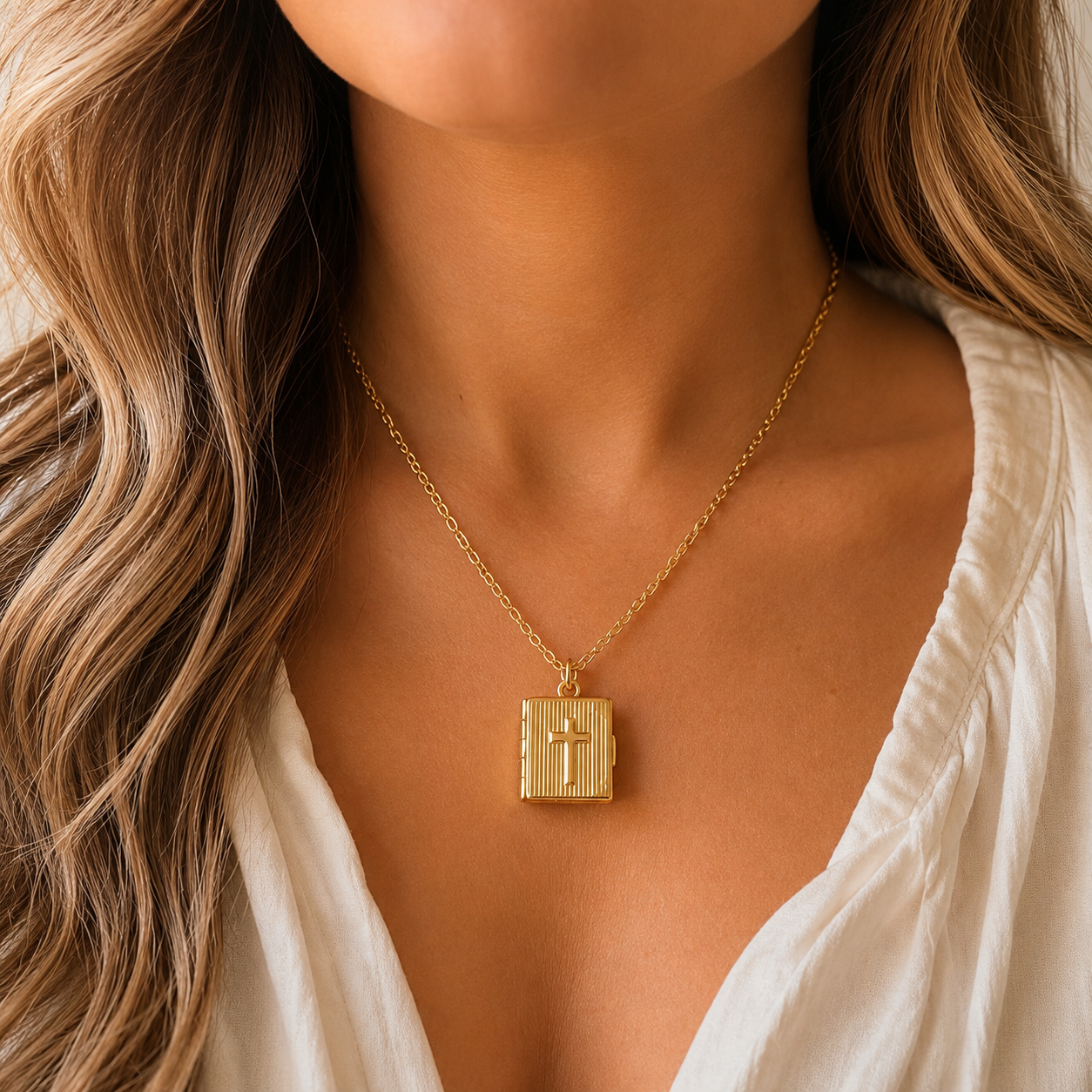 Women's 18K Gold Plated Cross Locket Necklace – Paperclip Chain