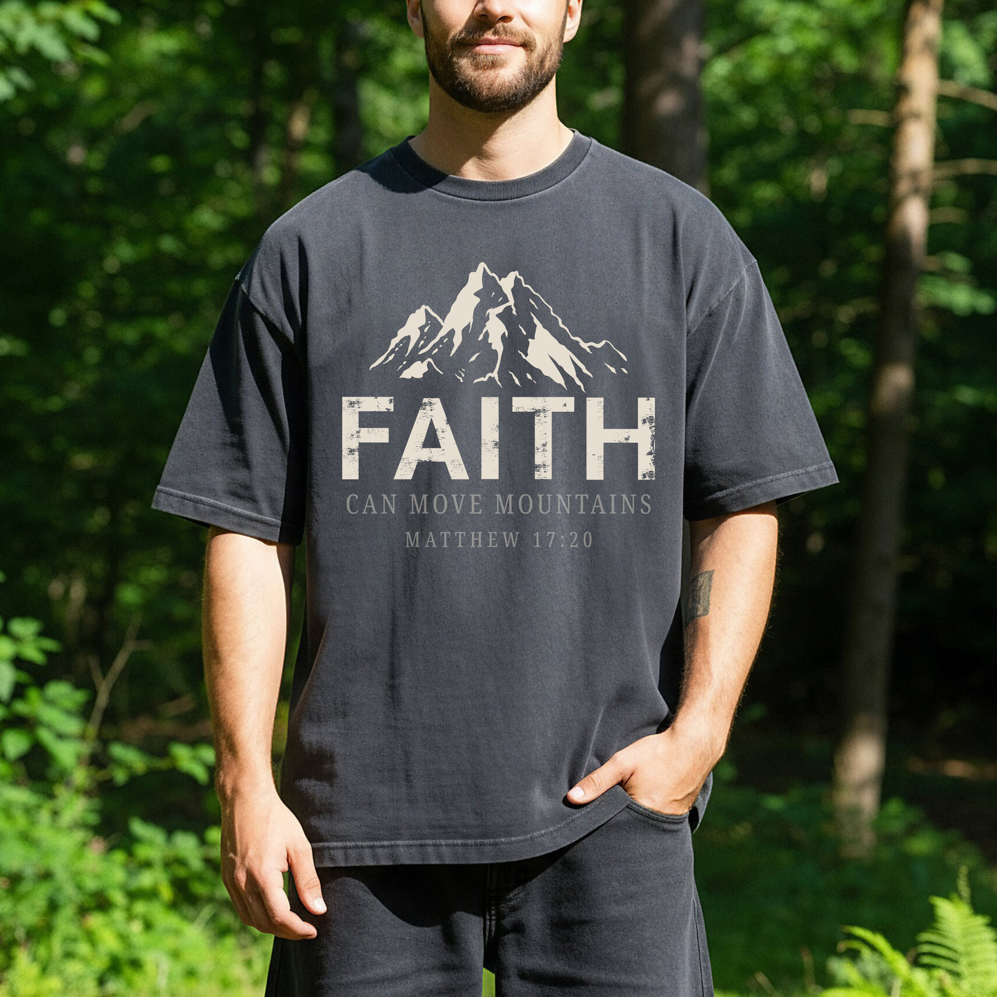 Faith Can Move Mountains – Men's Garment-Dyed Graphic T-Shirt