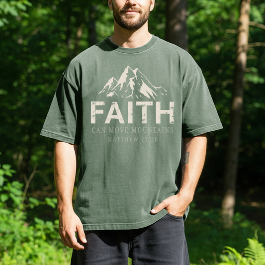 Faith Can Move Mountains – Men's Garment-Dyed Graphic T-Shirt