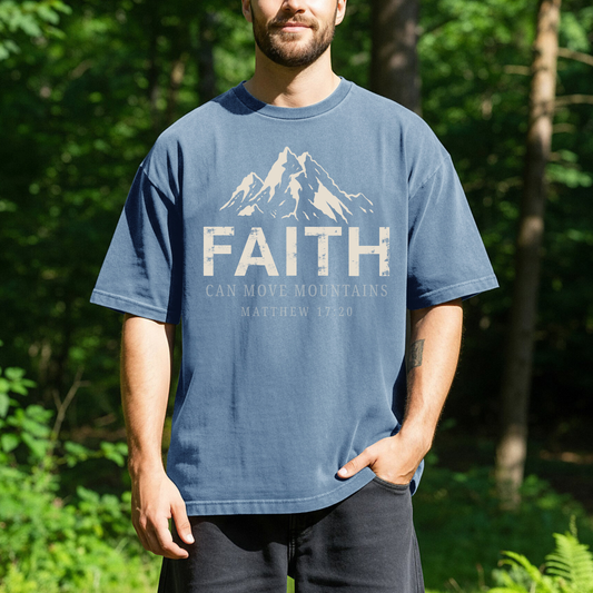 Faith Can Move Mountains – Men's Garment-Dyed Graphic T-Shirt