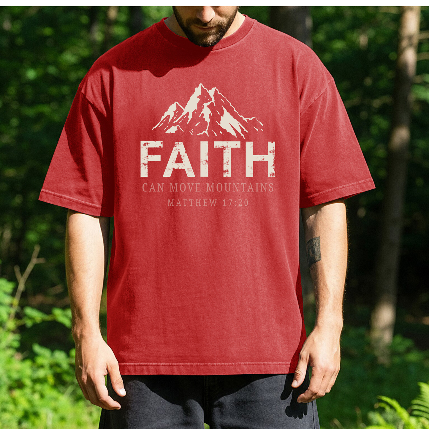 Faith Can Move Mountains – Men's Garment-Dyed Graphic T-Shirt
