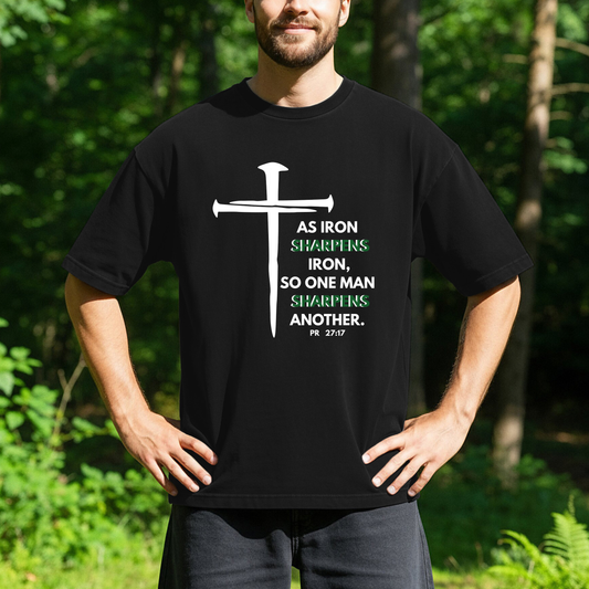 As Iron Sharpens Iron Men's Christian T-Shirt - Proverbs 27:17 Faith Tee