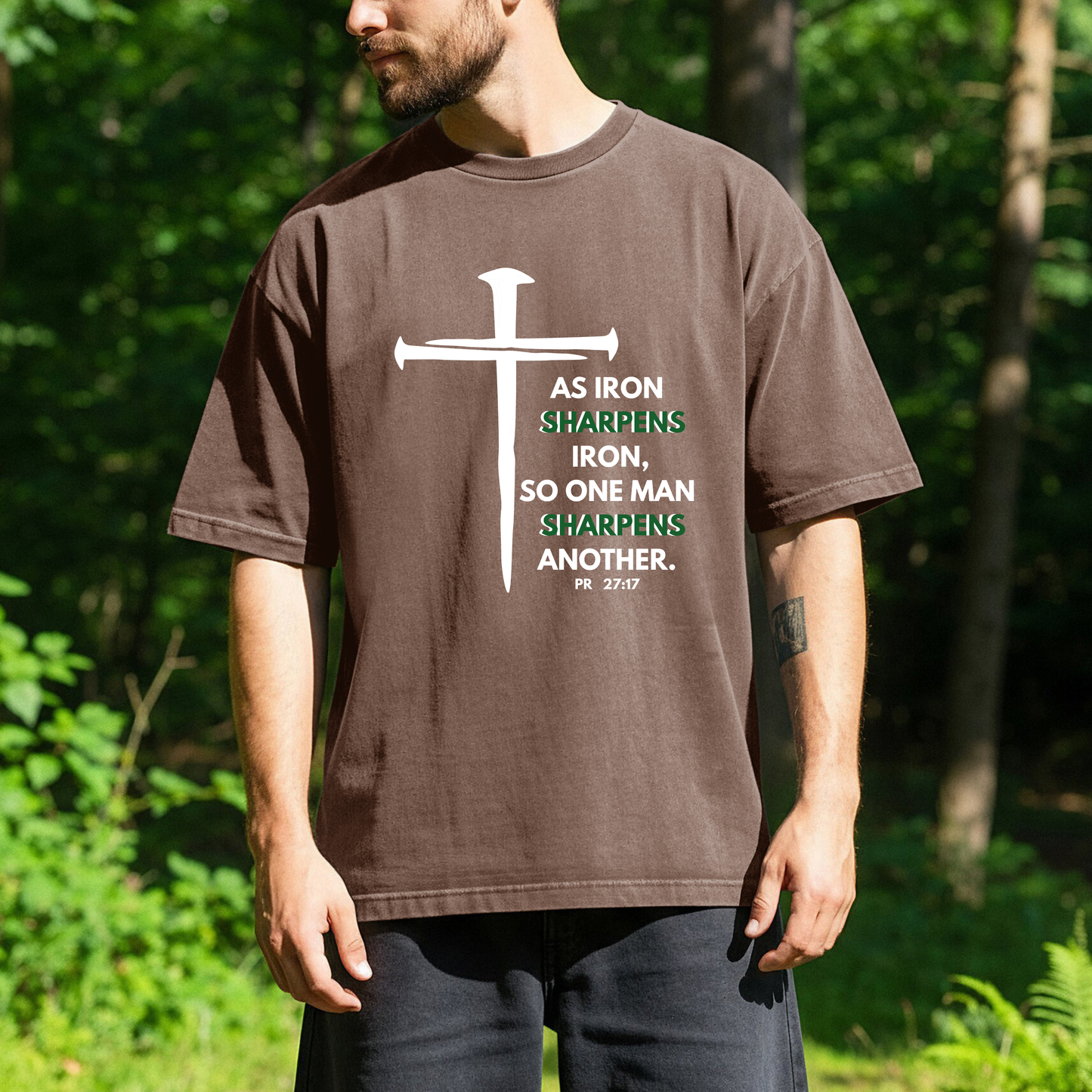 As Iron Sharpens Iron Men's Christian T-Shirt - Proverbs 27:17 Faith Tee
