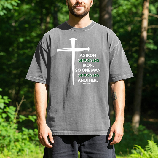 As Iron Sharpens Iron Men's Christian T-Shirt - Proverbs 27:17 Faith Tee